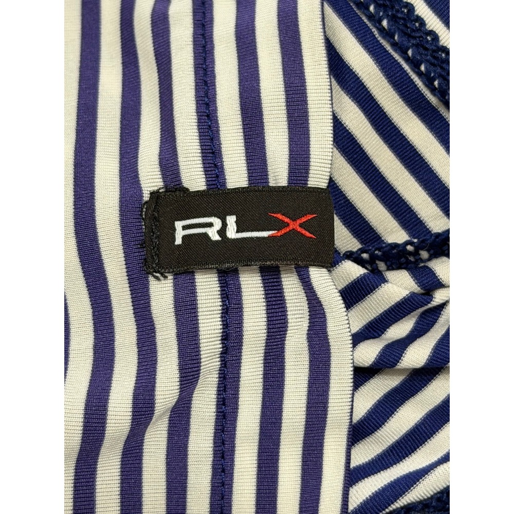 RLX Ralph Lauren Mens sz L Golf Polo Shirt Blue White Striped Longhorn Skull - Picture 6 of 6